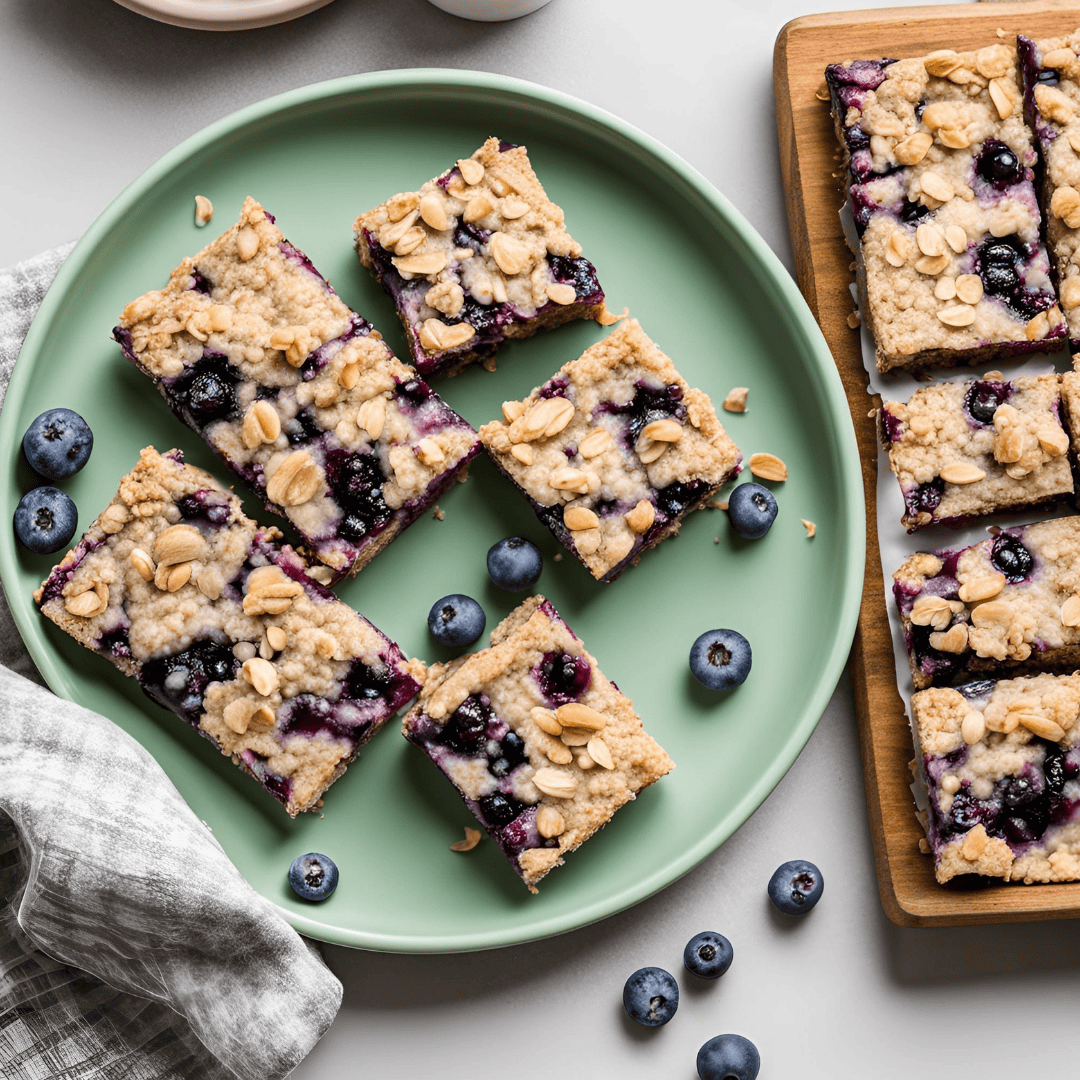 Delicious homemade blueberry oatmeal bars with fresh berries and oats. Perfect for a healthy snack o.