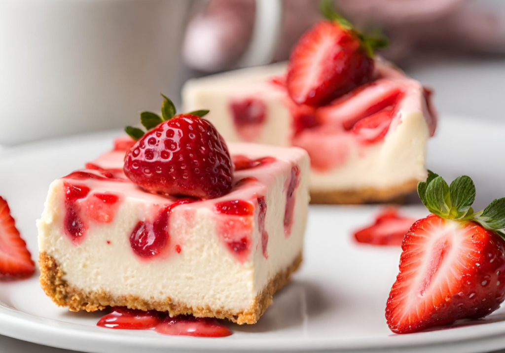 Delicious no-bake strawberry cheesecake bites with fresh strawberries and creamy filling.