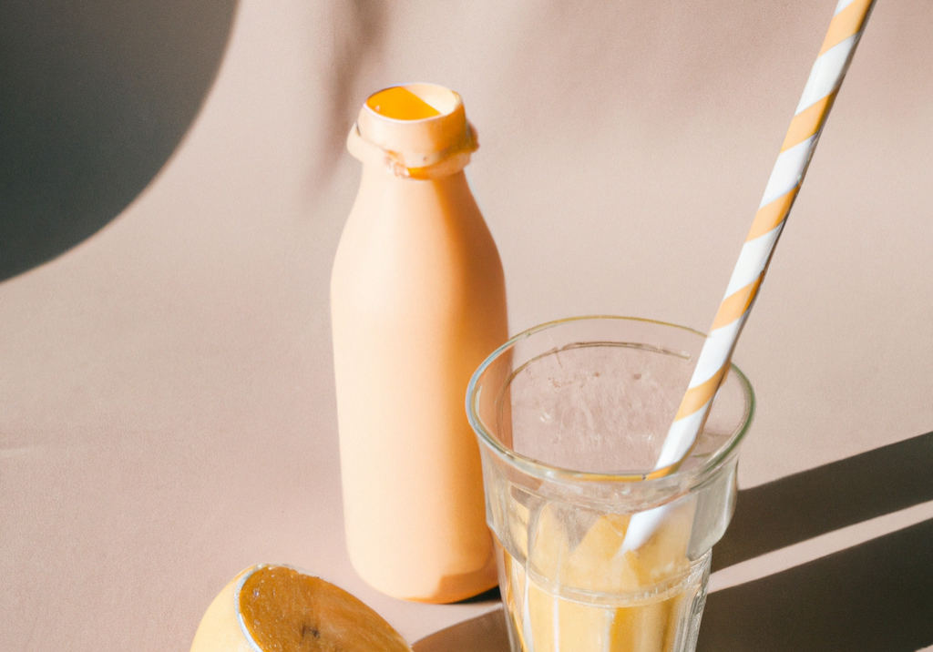 DALL·E 2023-04-25 11.21.56 - lemon water with a smoothie minimalist beige natural vibe