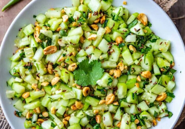 Healthy cucumber and nut salad for nutritious Indian cuisine.