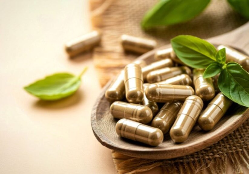 supplements on a wooden spoon